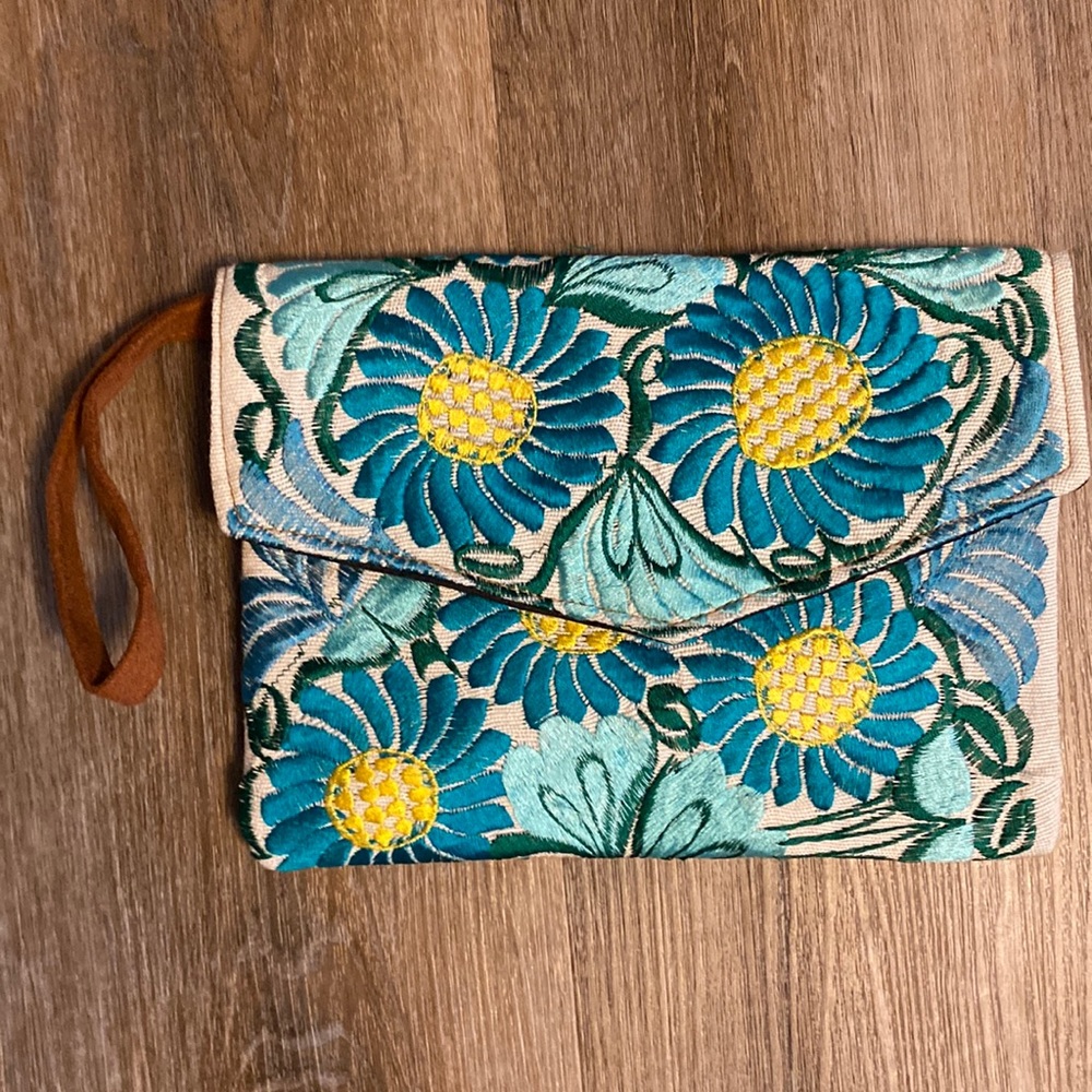 Embroidered clutch